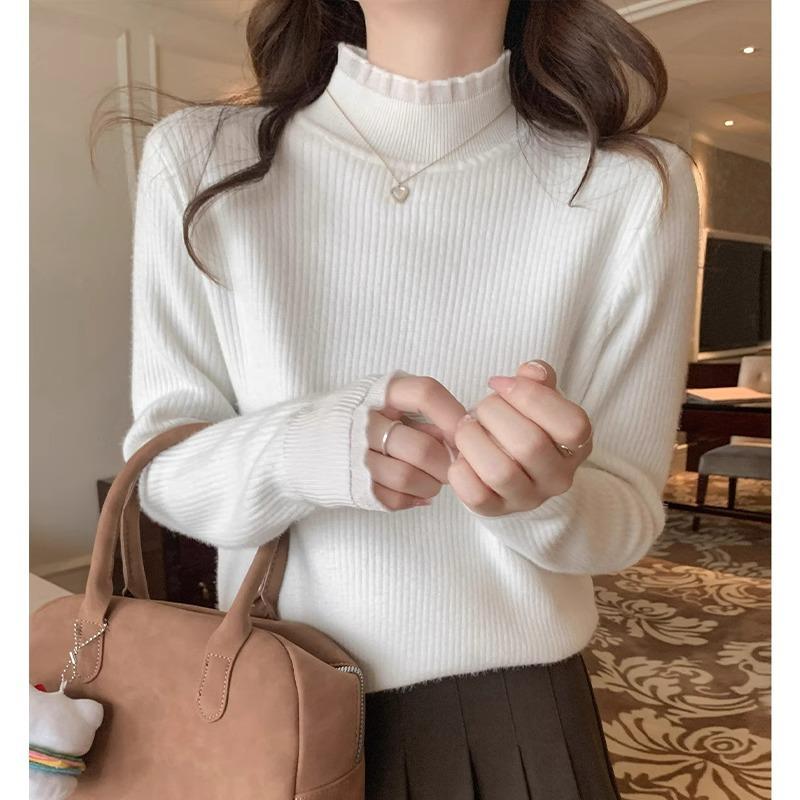 

Нежный французский свитер с легким ароматом для женщин в новом зимнем стиле с полуводолазкой, кружевной строчкой, цельный бархатный топ в качестве базового слоя One Size