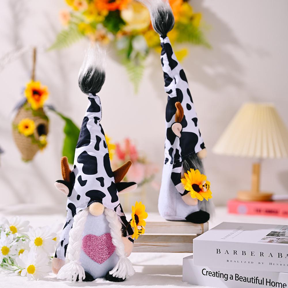 Cow Unique Sunflower Plush Doll With Bee Design For Whimsical Home Accent