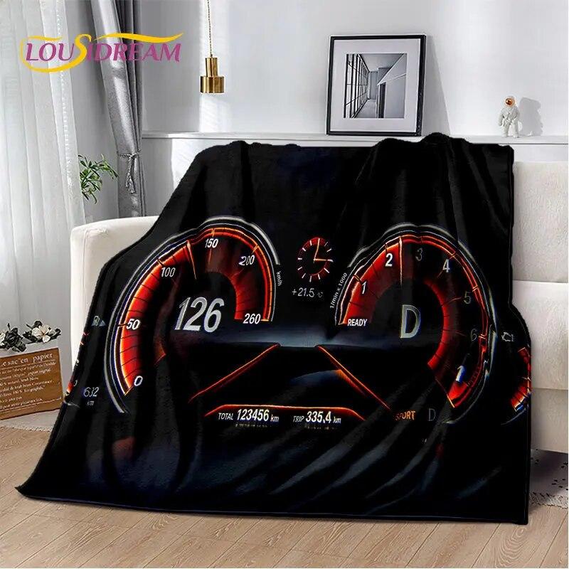 3D-Rennwagen-Armaturenbrett, weiche Plüsch-Steppdecke, Flanelldecke, Überwurfdecke für Wohnzimmer, Schlafzimmer, Bett, Sofa, Picknick-Abdeckung