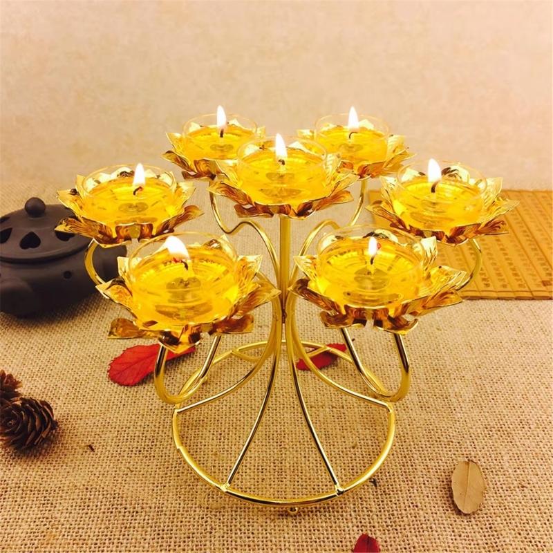Butter Lamp Holder Coppers Candlestick Candle Holder Seven Lamp Holder Lotuses Buddhas Lamp Base