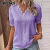 JPNTKY Women's Fashion Casual Solid Color Print Short Sleeve V Neck Blouses & Shirts