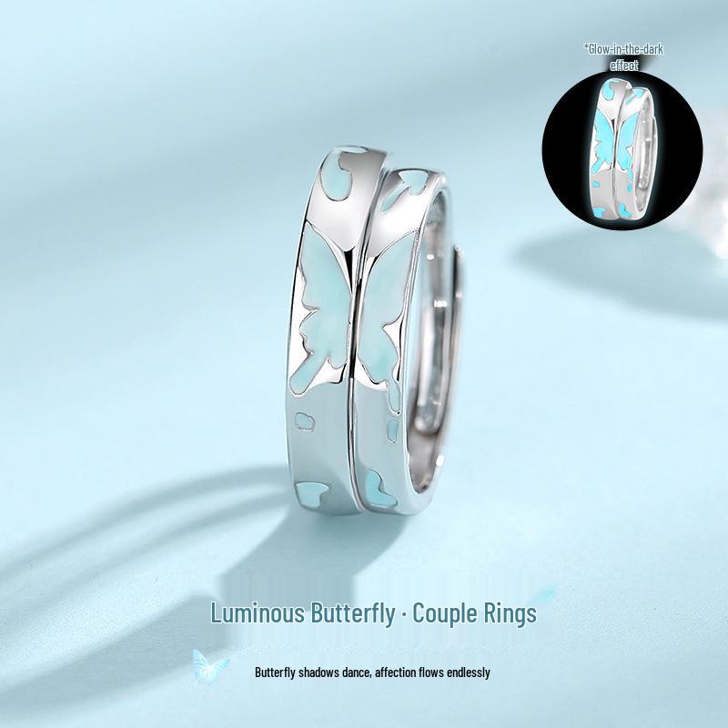 Tichia Dreamy Luminous Butterfly Couple Rings S925 Sterling Silver Enamel Open Design Women s Ring