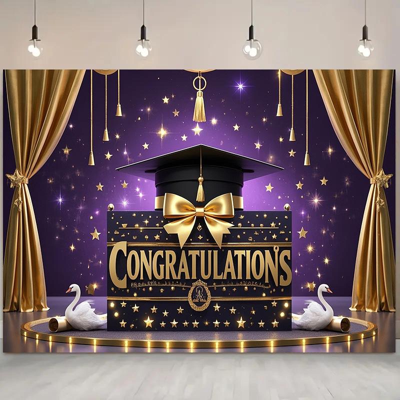 2025 Graduation Banner- Decor with Graduation Hat Design for Events,Photo Studio Backdrop,Outdoor Festivities,Graduation Party Decor