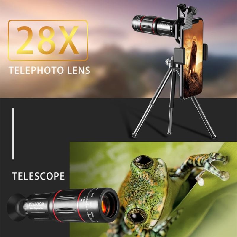 28X Photography Telephoto Lens with Fisheye Macro and Wide Angle Lens for Picture Taking Telescope Telephoto Phone Lens