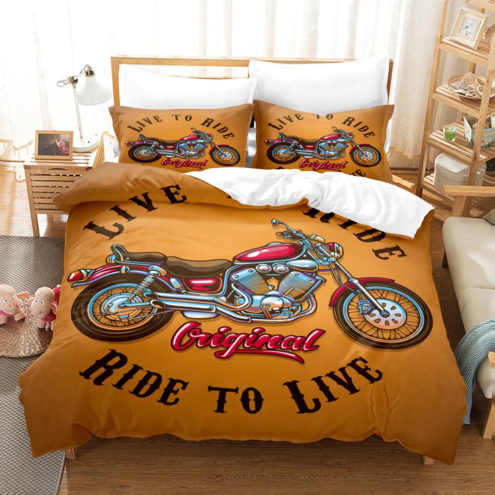 Cool Harley 3D Motocross Rider Duvet Cover Set Microfiber Red Black Dirt Bike Extreme Sports Theme Motorcycle Pattern Bedding