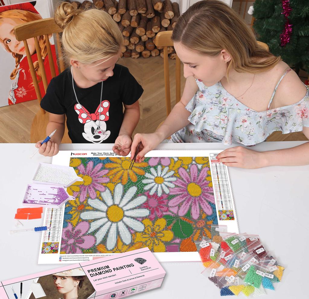 HuaCan Diamond Painting DIY Kit Flower Picture Full Round Drill Mosaic Chrysanthemum Paintings Embroidery Home Decor