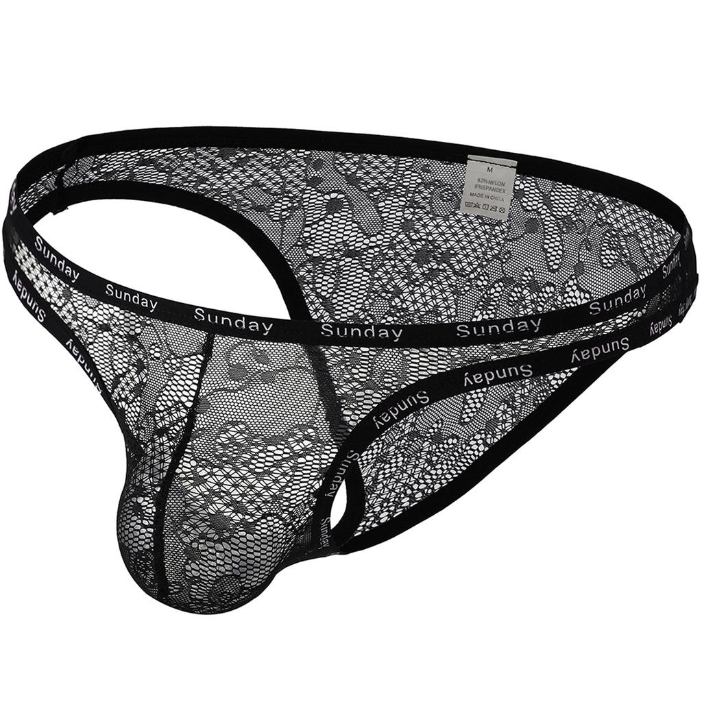 Men Sexy Mesh U Convex Large Pouches Panties See-Through Transparent Lace Hot Briefs Mini Micro Men's Knickers 18 Adult Clothing