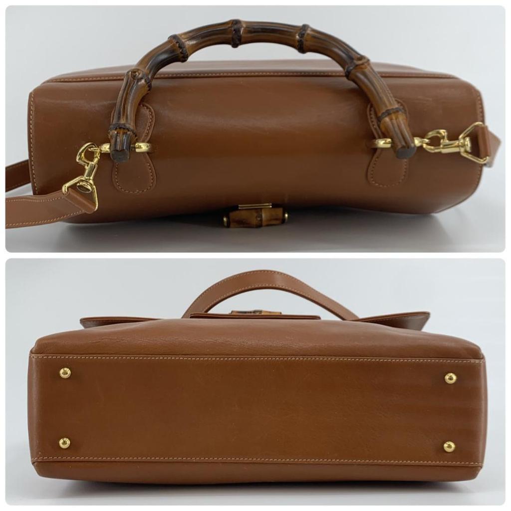 OLD GUCCI Bamboo 2way Handbag Shoulder Crossbody Bag Top-Handle Brown Gold Hardware Leather