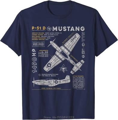 P51 Mustang North American Aviation Avion de Chasse Vintage T-shirt Vêtements Homme Mode T-shirt Décontracté Col Rond T-shirt de Fitness