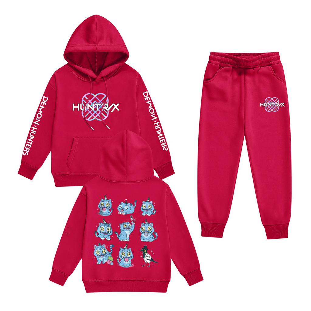 Kids' Long Sleeve Loose Pullover Letter Print Drawstring Hooded Sweatshirt Sweatpants Set