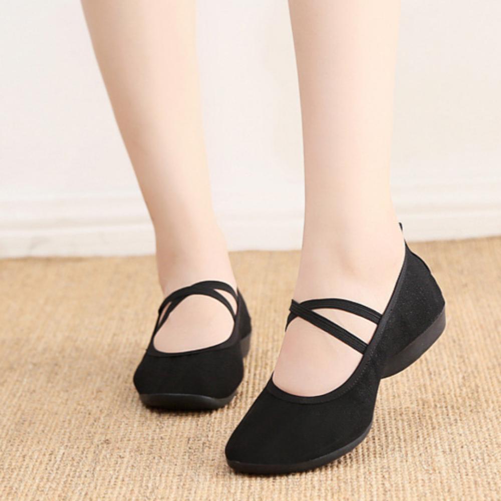 Dance shoes breathable four seasons cowhide bottom non-slip canvas shoes leather soft bottom ladies dance shoes