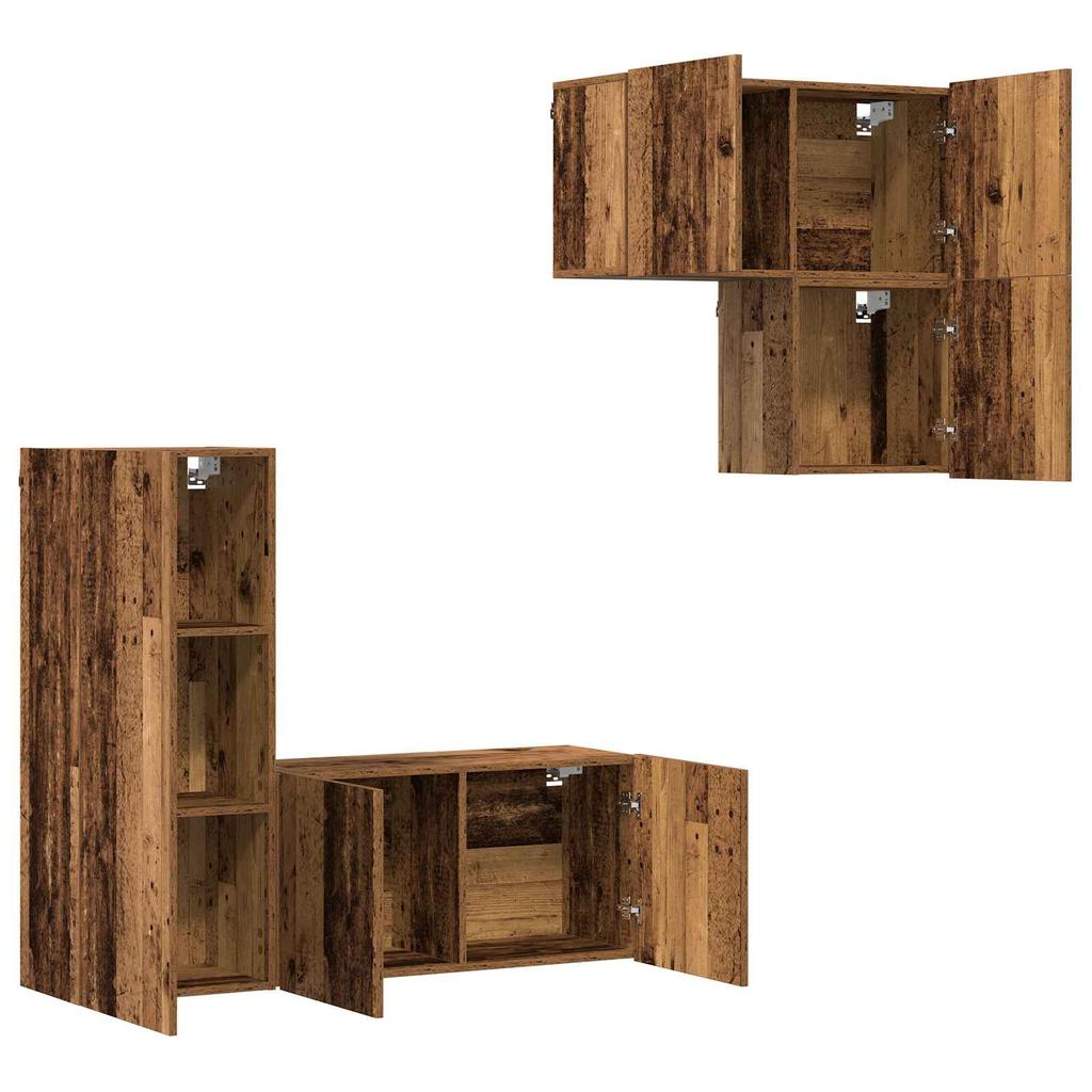 Wall Mounted TV Cabinet Set 4 pcs Reclaimed Wood Effect Particleboard