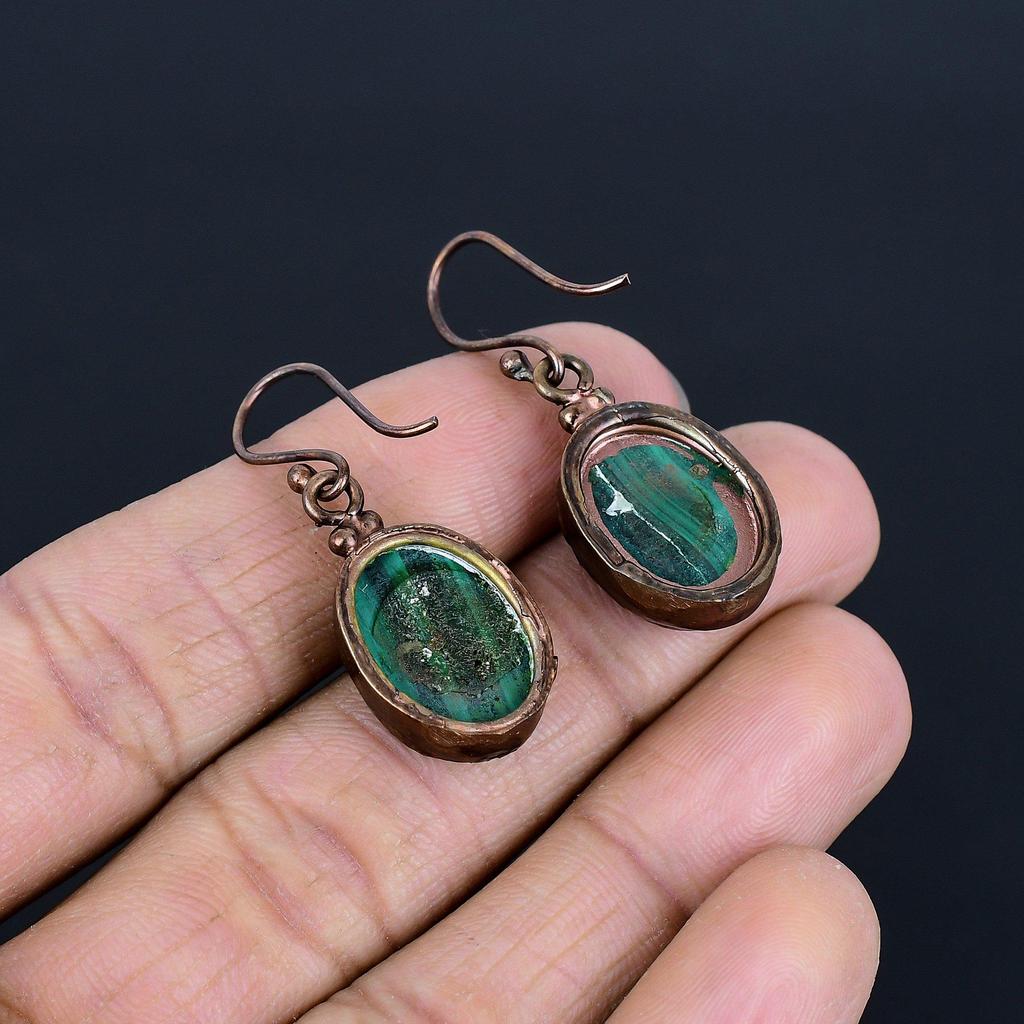 Malachite Earrings, Copper Electroformed Jewelry, Gift For Women Handmade Earrings Gemstone Jewelry