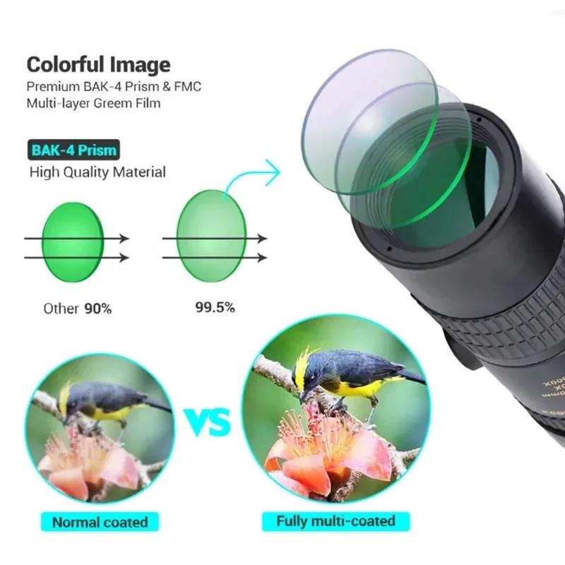 10-300x40 Zoom Telescope HD 4K Portable Strong Binoculars Long Range Professional Monocular BAK4-Prisms For Hunting Camping