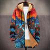 New jacket: multi-colored pattern elements, zipper hooded cardigan, thickened winter fleece padded clothes, yellow lining, trendy cotton clothes
