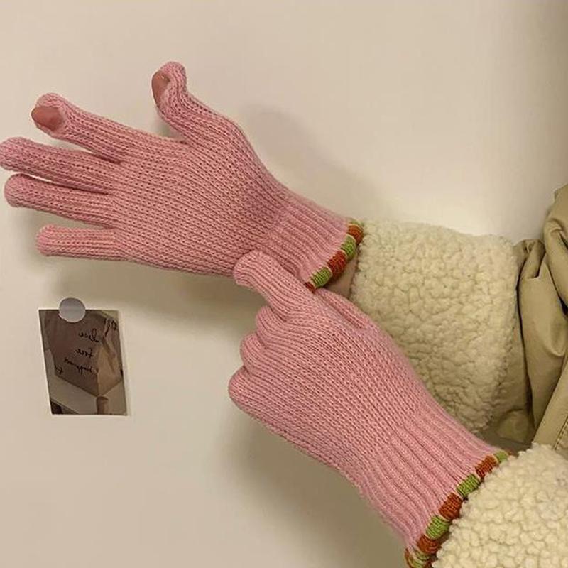 Autumn And Winter  Wool Knitted Gloves Fingerless Women'S Solid Color Warm Windproof Cycling Gloves With Touch Screen