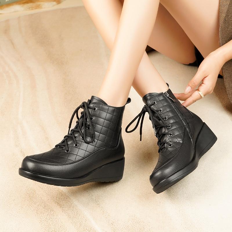 Fashion AIYUQI Snow Boots Women Wedge 2025 New Genuine Leather Winter Boots Women Large Size Non-slip Natural Wool Mom Ankle Boots Women