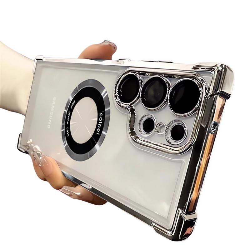 Suitable for Samsung S25 Ultra Mobile Phone Case Magnetic Absorption A55 Airbag Electroplating Transparent S24 Magnifying Glass S22 Protective Case