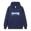 W02-2 Moletom com Capuz Unissex Thrasher Estampa de Chama Masculino Casual Solto Manga Longa Streetwear Pulôver