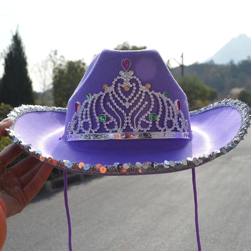 Vintage Prom Party Sequin Crown Cowboy Hat Christmas Hat Big Brim Hat Jazz Top Hat Costumes for Fancy Dress Parties