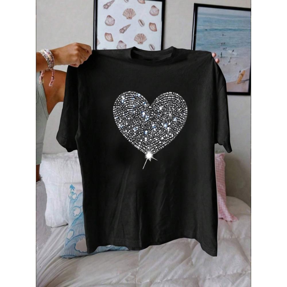 Love printing plus size women s round neck T-shirt summer casual street fashion women s Joker short sleeve T-shirt M