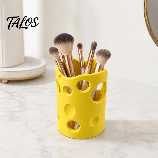 Talos 3D Printed Cheese Pen Holder, Large Capacity Desktop Organizer with Smooth Edges And Removable Dividers, Stationery Storage Box for Pens Pencils
