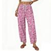 Women's Casual Straight Wide Leg Button Print Pattern Pants for Everyday Wear