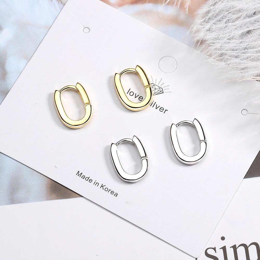 New Simple Smooth Oval Earring Thick Small Earrings Circle Silver Needle Earrings for Women Man Fashion