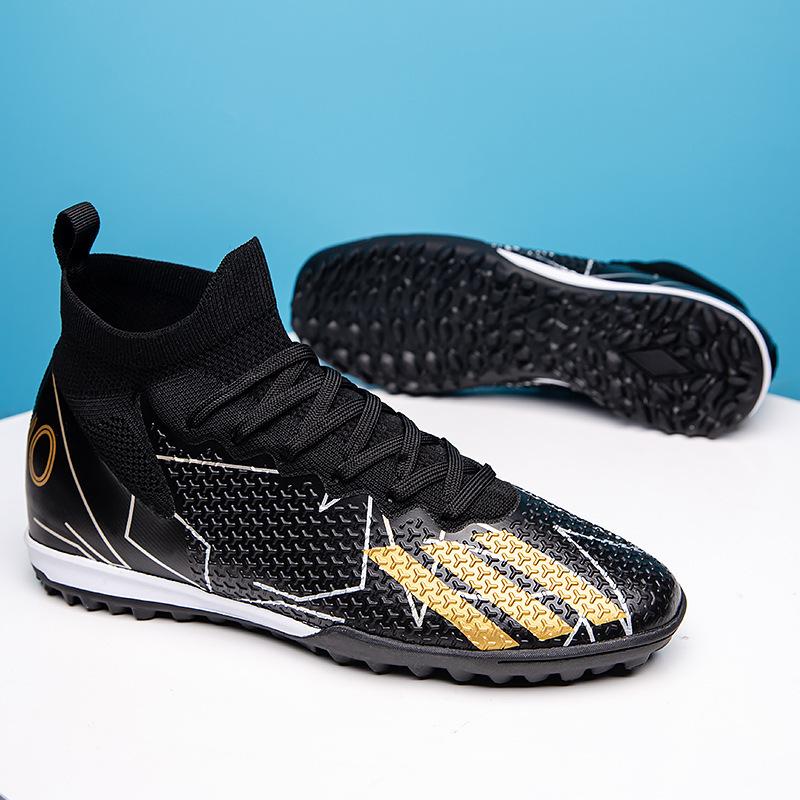 A pair of shipped X10 fly-woven football shoes men's high-top long nails TF broken nails grass training shoes