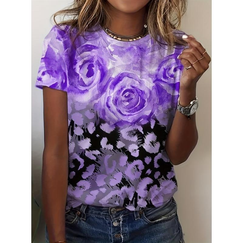 Summer Round Neck 3D Fashionable and Minimalist Print Top Fashionable Casual Short Sleeved Women's T-shirts