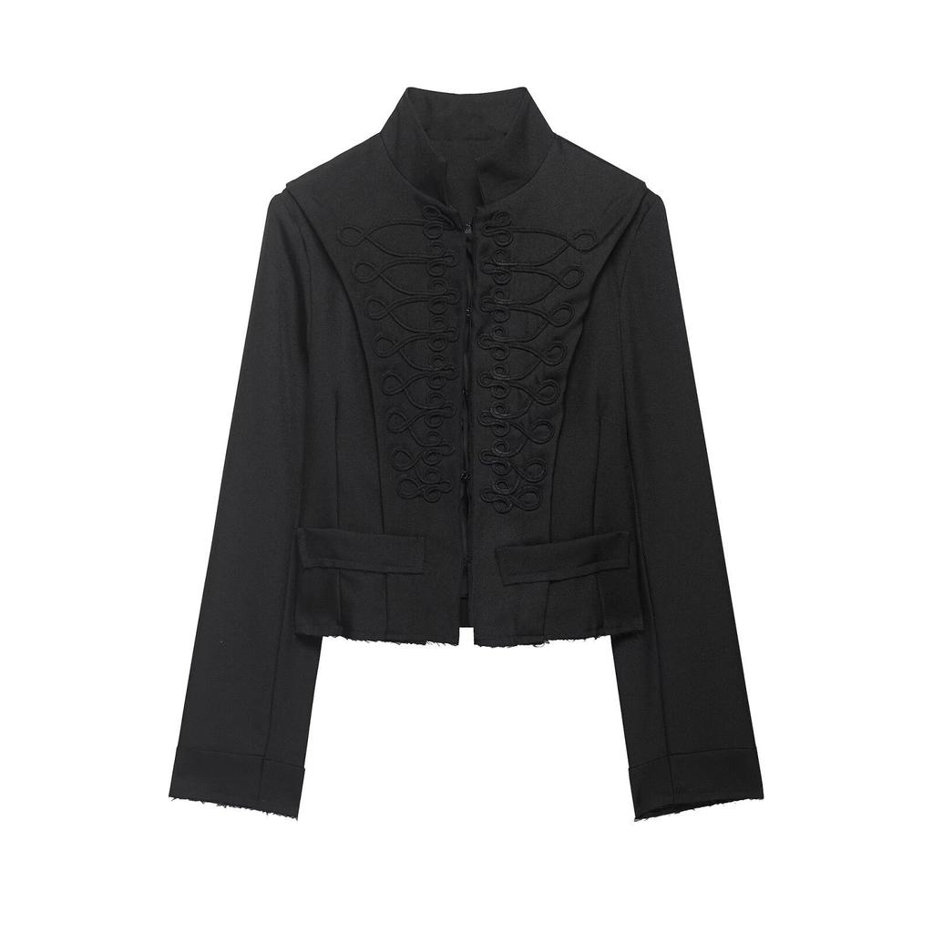 2026 Spring New European and American Cross-border Women's Clothing Street Fashion Retro Stand-up Collar Buckle Short Jacket W039 8070