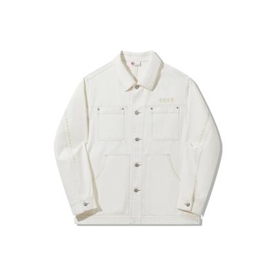 Li Ning Vital Series Effen Kleur Enkelrijige Wasbare Denim Jas Unisex Jas Off-White Gewassen-Denim AJDT705-3