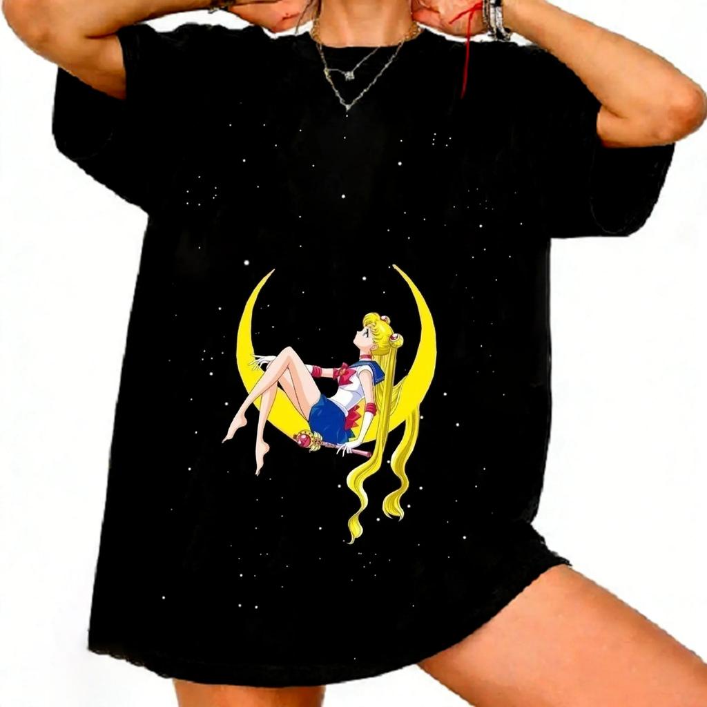 Sailor Moon Retro 90s Anime Graphic T Shirt Summer Cotton Unisex Women Tee Streetwear Casual Trend Short Sleeve Couple Hip Hop Top
