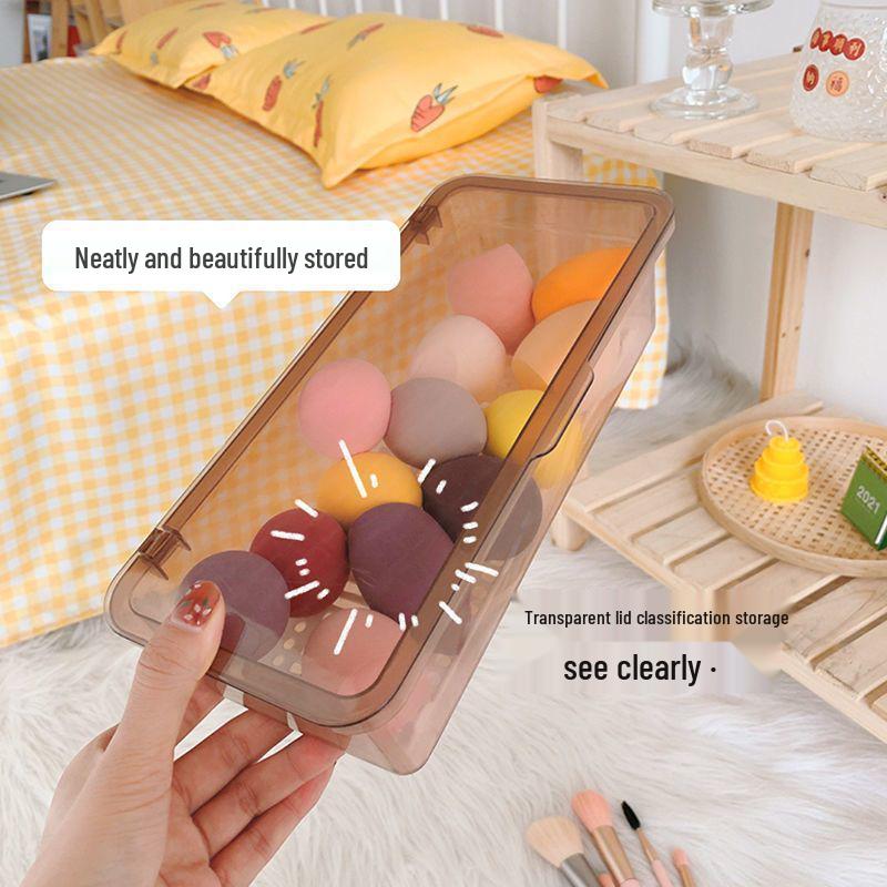Portable Dustproof Makeup Storage Box with Lid - Transparent, Ideal for Eyeshadow and Beauty Blender Organizer