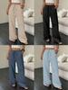 2026 Women's Solid Color Textured Fabric Elastic Waist Straight-Leg Trousers