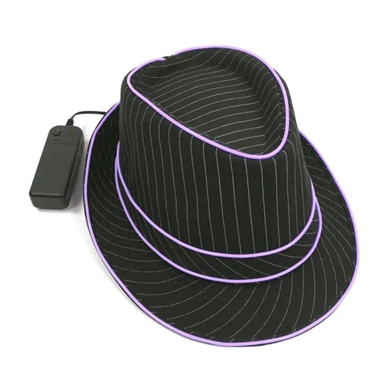 Cappello luminoso di alta qualità che utilizza un filo EL LED luminoso lampeggiante, cappello da jazz per feste, concerti, spettacoli sul palco