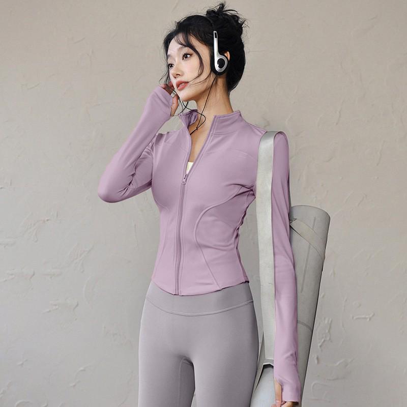 Women's Slim Fit Zipper Yoga Jacket with Sun Protection - Long Sleeve, Quick Dry Sportswear for Running & Fitness