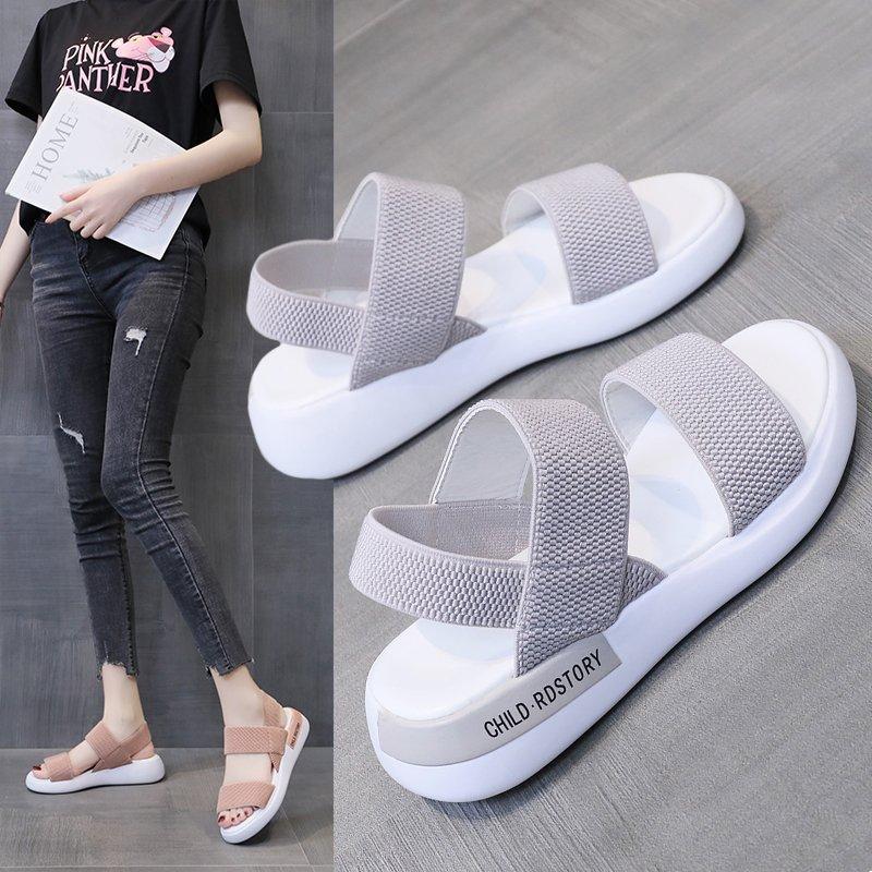 Sports Sandals Women's 2025 Summer New Student Thick-soled Outer Wear Mesh Elastic Band Beach Wind Roman Women's Shoes