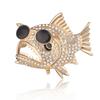 Fish-shaped Brooch Set with Crystals, Collar Pin with Rhinestones
