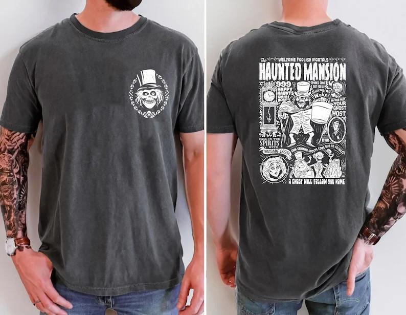 New Apparel Vintage Haunted Mansion Two-Sided Stretching Room Shirt, Haunted Man Unisex T-Shirt Graphic Tee XXXXL