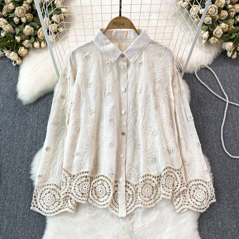 

Spring & Fall Long Sleeves Three-Dimensional Lapel Single Breasted Casual Flowers Apricot color One size