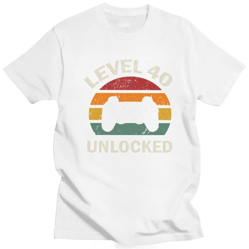 1980 40th Birthday T Shirt for Men 40 Years Old Level 40 Unlocked Game Tee Top Short Sleeve Fashion Tshirt Clothing Gift