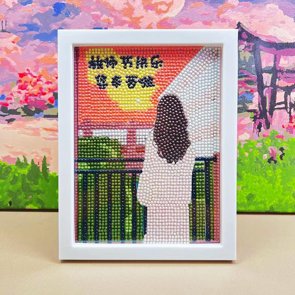 Cartoon Diamond Painting Children's Handmade Diy Diamond Stickers Bedroom Living Room Decorative Painting Masonry Painting with Photo Frame.