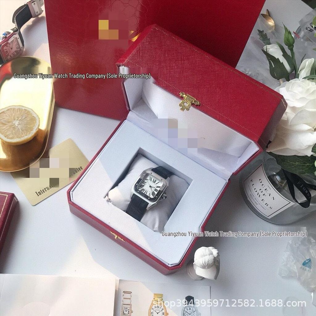 Cartier Santos Vintage Square Watch with Genuine Leather Strap & Butterfly Buckle - Unisex Quartz