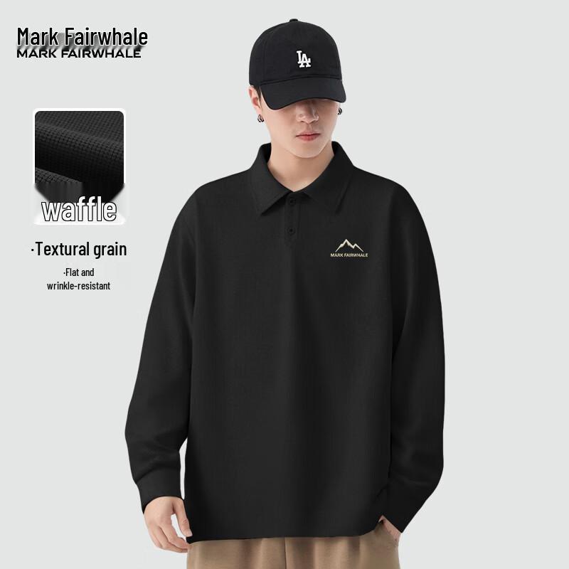 Men's Waffle Knit Long-Sleeve Polo Shirt