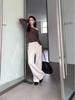 2025 Autumn/Winter Women's Off-White High-Waisted Retro Wide-Leg Jeans: Loose, Slimming, Floor-Length Straight-Leg Trousers.