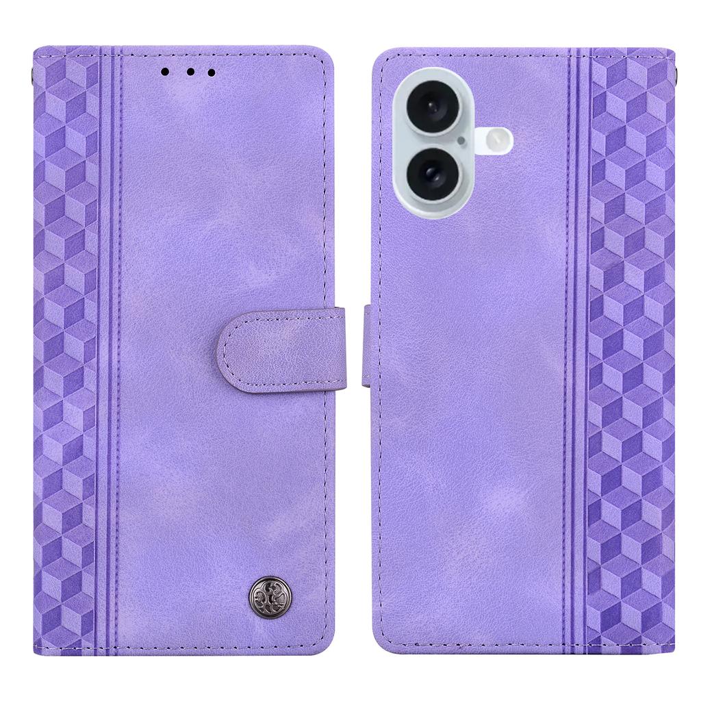 For iPhone 17 Leather Case Imprinted Checkered Pattern Wallet Stand Flip Phone Cover
