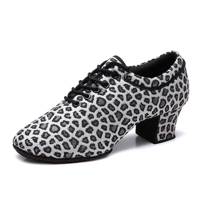 Leopard Latin Dance Shoes Jazz Tango Salsa Woman Modern Ballroom Dance Shoes Teacher Shoes 3.5cm/5cm Heels Dance Sneakers