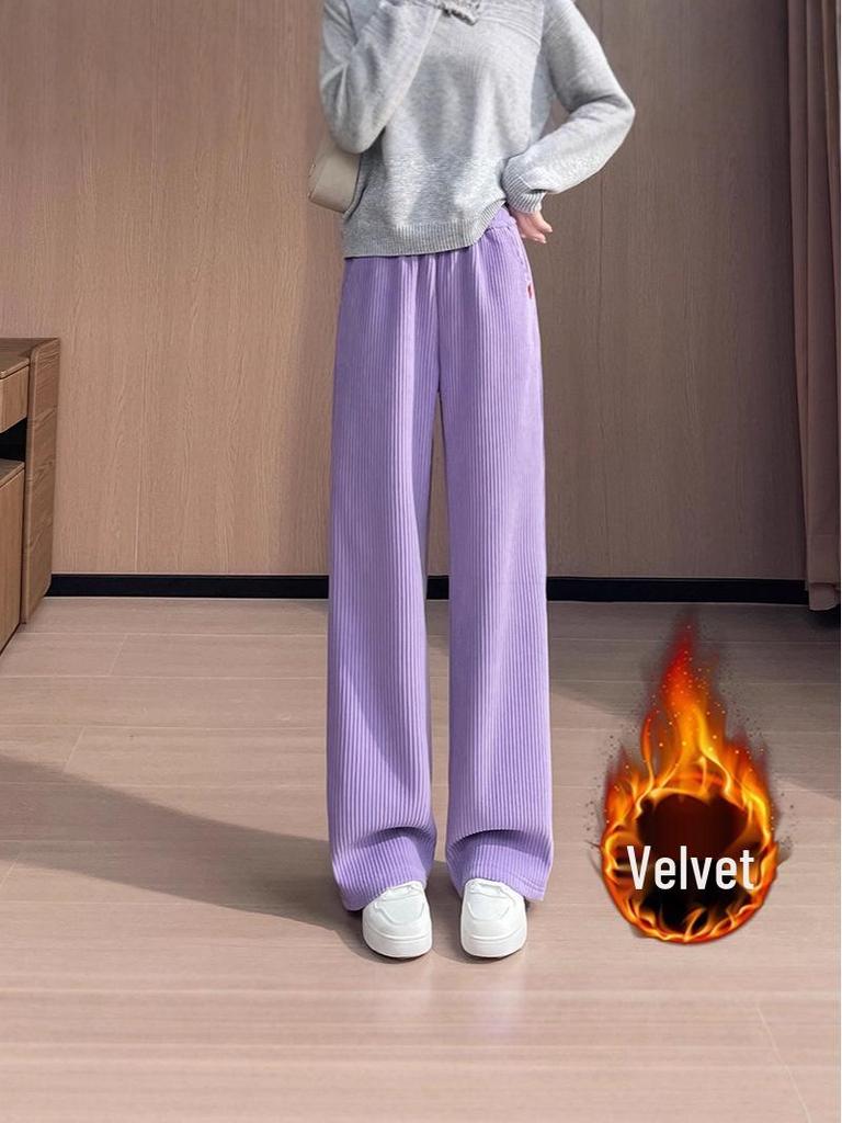 Women's High-Waist Fleece-Lined Wide-Leg Slimming Pants - Autumn/Winter 2025 Style