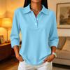 Women's Casual Button-down Blouse with 3/4 Sleeves and Notched Collar, Color